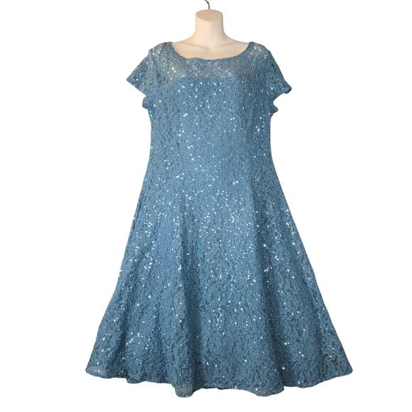SLNY Dresses & Skirts - SLNY SL Fashions Womens Size 14 Midi Dress Sequins Blue Teal Prom Formal Event